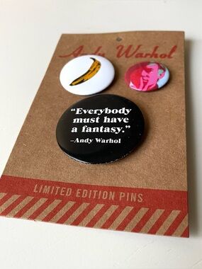 Andy Warhol set of 3 limited edition pins banana quote artist